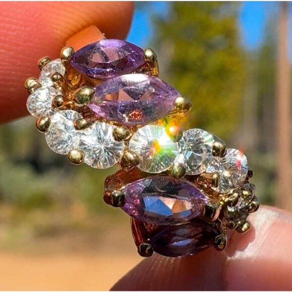 Vintage LRF Signed Amethyst and CZ Ring - Size 6 - Picture 1 of 3